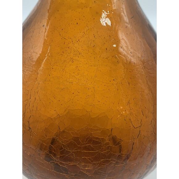 Vintage Pilgrim Amber Crackle Glass Ruffle Top Applied Rigaree 9” Vase - Picture 6 of 6